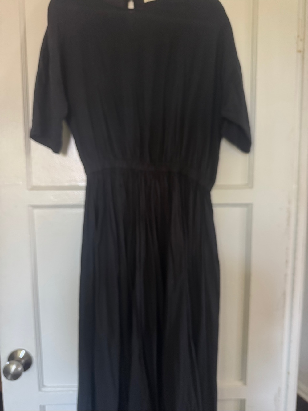 Black Crane Gathered Waist Cotton Dress